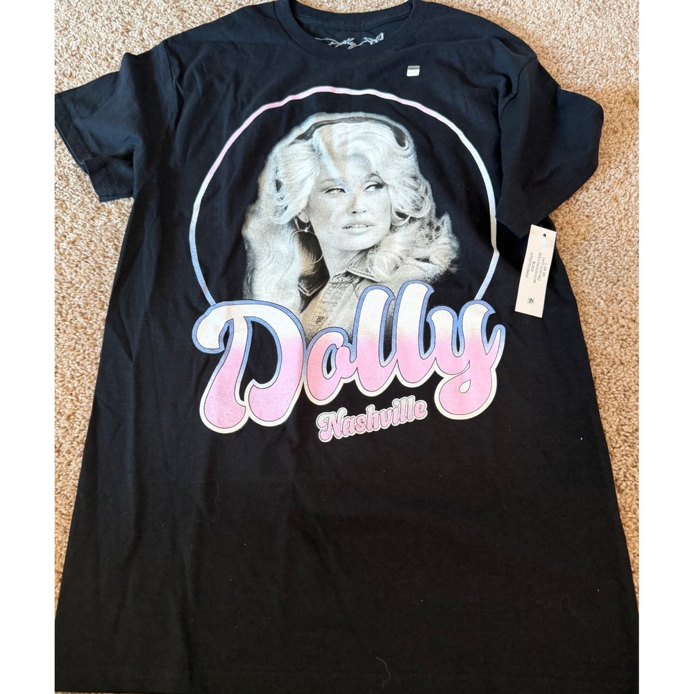 Dolly Parton Nashville Graphic T-Shirt Black Dollywood Icon Cotton Tee Small NWT